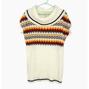 Decree Womens XL Sweater Tunic Fair Isle Cowl Neck Short Sleeve‎ NWT $42 Boho